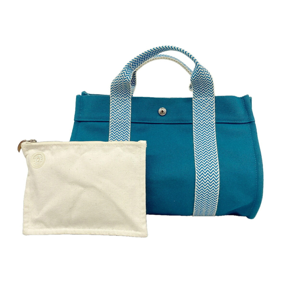 Hermes Cannes PM Canvas Tote Bag, Blue, Women's